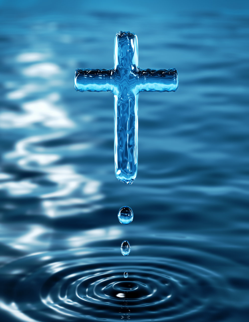 Blue Christian cross styled to look like water